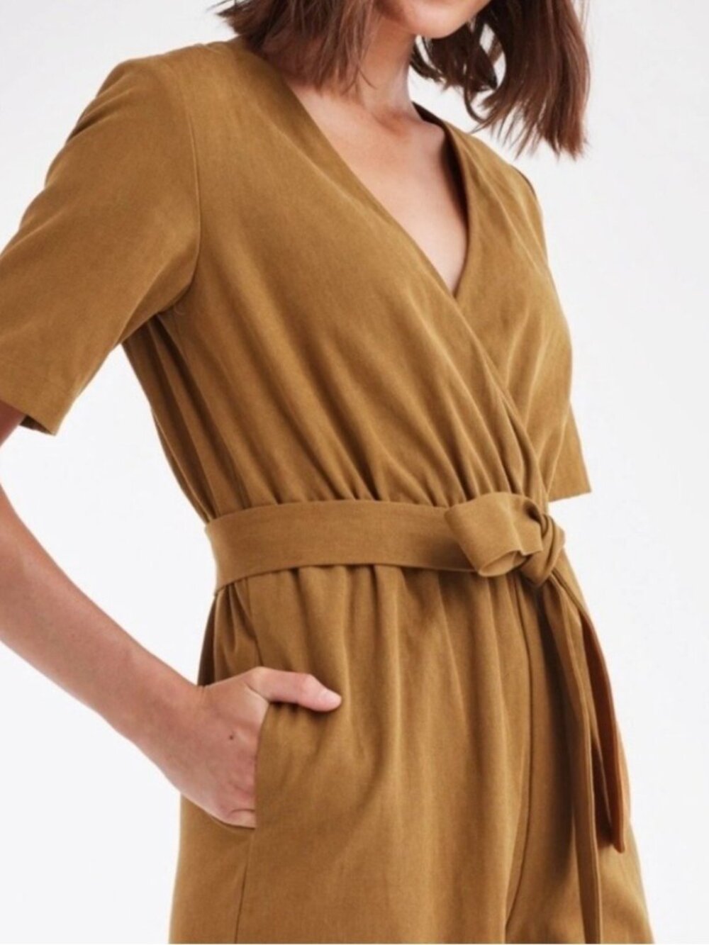 VETTA Wrap Jumpsuit in Gold | Size M